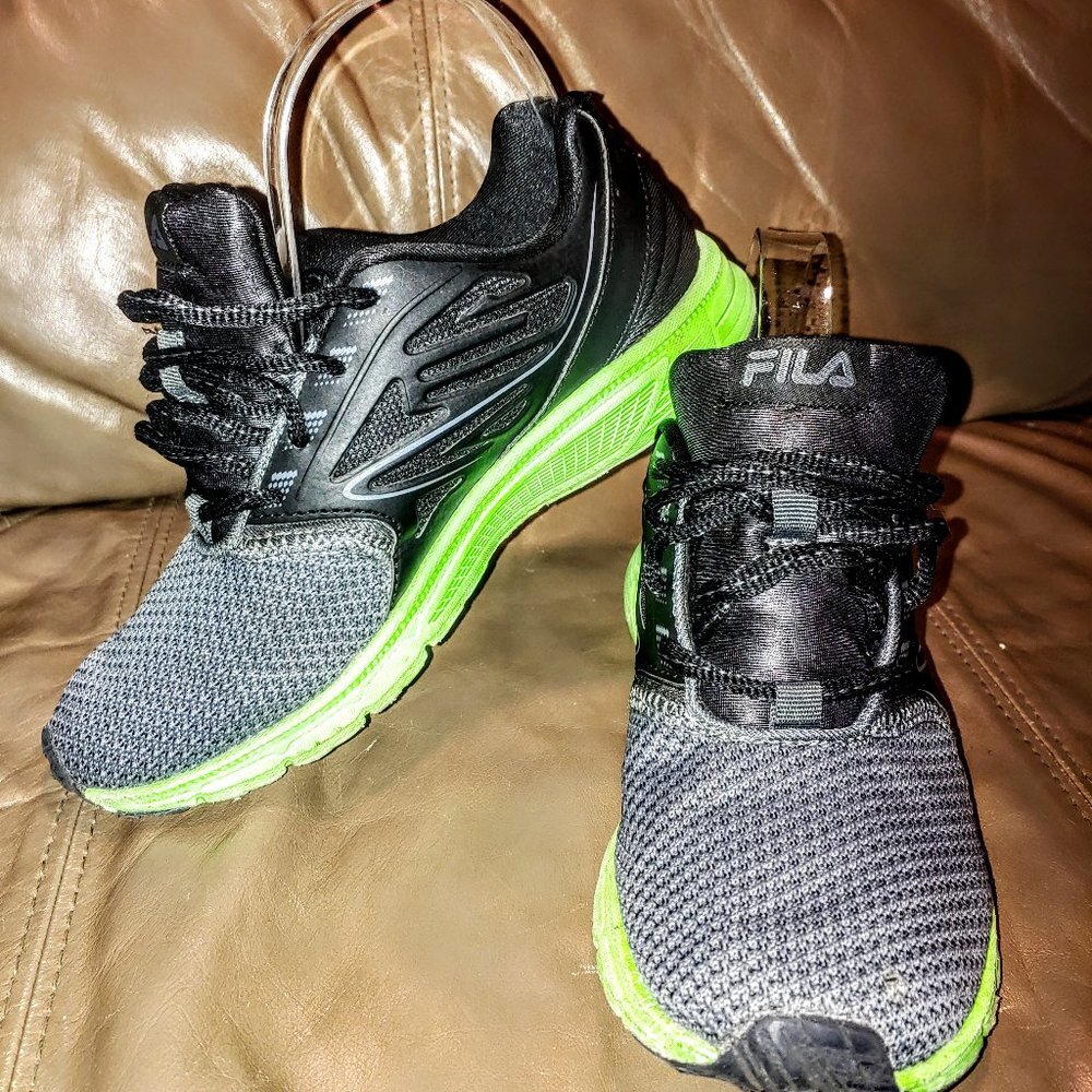 Boys Black and Neon Green Fila Sneakers